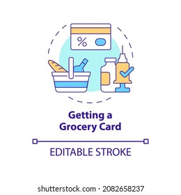 Getting grocery card concept icon. Vaccination bonuses abstract idea thin line illustration. Discount gift card. Incentive program. Vector isolated outline color drawing. Editable stroke
