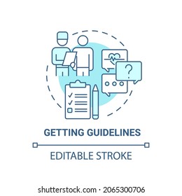 Getting guidelines blue concept icon. Pulmonary rehabilitation abstract idea thin line illustration. Doctor advice, prescription. Rehab program. Vector isolated outline color drawing. Editable stroke