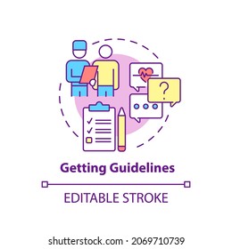 Getting guidelines concept icon. Pulmonary rehabilitation abstract idea thin line illustration. Doctor advice and prescription. Rehab program. Vector isolated outline color drawing. Editable stroke