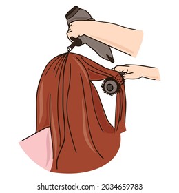Obteniendo una ilustración vectorial de corte de pelo. La peluquería profesional hace el peinado para una chica. Cortando el pelo en la peluquería. Estilo del cabello