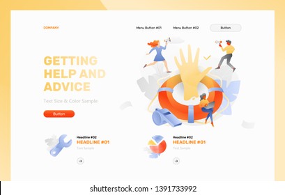 Getting help and advice web header template. Vector concept of customer help and advising.