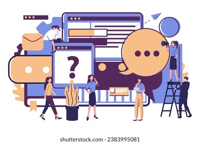 getting help information, answering questions, communication flat vector illustration