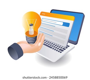 Getting ideas from internet search engines infographic 3d flat isometric illustration