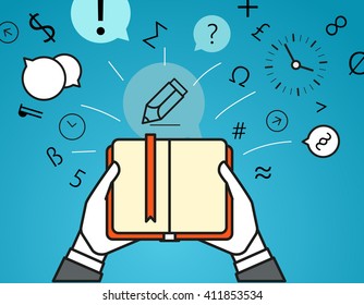 Getting information via book. Simple line design illustration