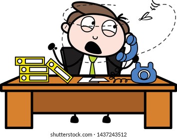 Getting Irritate by a Fly - Office Businessman Employee Cartoon Vector Illustration