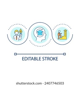 Getting knowledge loop concept icon. Professional development and education. Career promotion abstract idea thin line illustration. Isolated outline drawing. Editable stroke. Arial font used