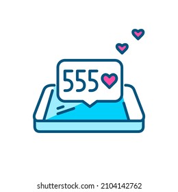 Me gusta en los medios sociales. Mensaje en un teléfono isométrico. Icono de color de línea de píxeles perfecto, modificable