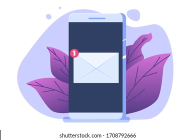 Recibiendo correo del smartphone. Ilustración vectorial