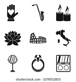 Conseguir iconos casados. Conjunto simple de 9 iconos vectoriales casados para web aislados en fondo blanco