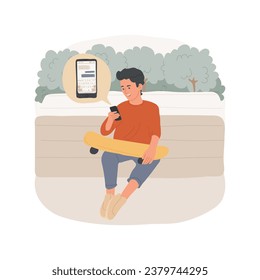 Getting message isolated cartoon vector illustration. Teen boy sitting outdoors and texting message, communication with followers, digital lifestyle, social media activity vector cartoon.