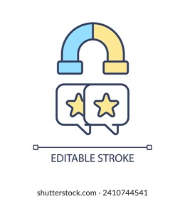 Getting more reviews RGB color icon. Encouraging positive feedback from customers. Post-purchase opinions. Isolated vector illustration. Simple filled line drawing. Editable stroke. Arial font used