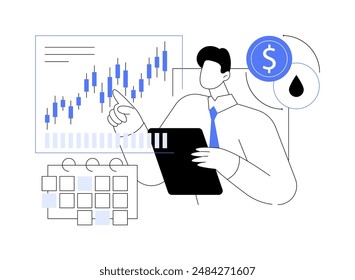 Getting oil spot price abstract concept vector illustration. High volatility in the petroleum stock market, oil spot price, gas industry, fundamental analysis, money investment abstract metaphor.