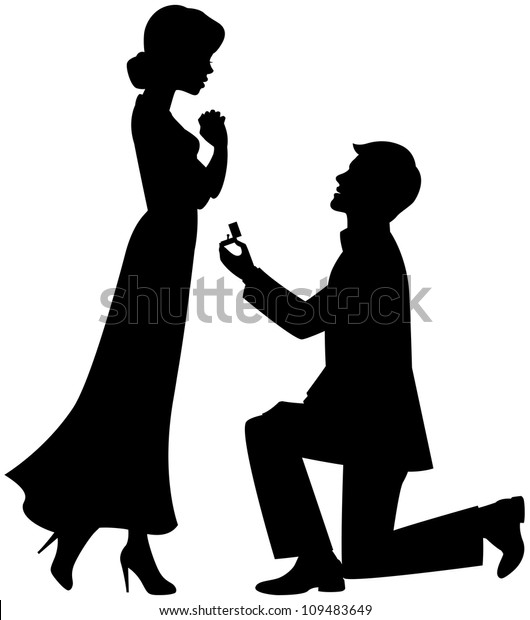 男が膝の上で起き上がると 女性にベクターイラストを提案する のベクター画像素材 ロイヤリティフリー