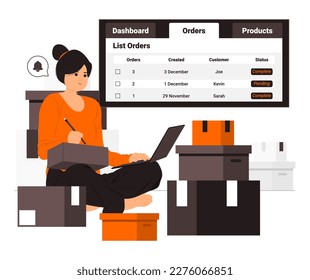 Bestellannahme Concept Illustration, Business-Frau Packorder