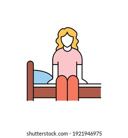 Getting out of bed color line icon. Pictogram for web page, mobile app, promo. UI UX GUI design element. Editable stroke.
