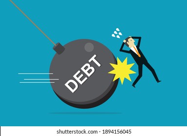 Getting pushed from debt, Vector illustration in flat style
