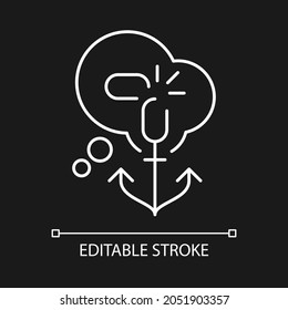 Getting rid of biases white linear icon for dark theme. Stereotype and intolerant attitude. Thin line customizable illustration. Isolated vector contour symbol for night mode. Editable stroke