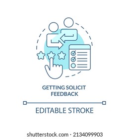 Getting solicit feedback turquoise concept icon. Open communication. HR skills abstract idea thin line illustration. Isolated outline drawing. Editable stroke. Arial, Myriad Pro-Bold fonts used