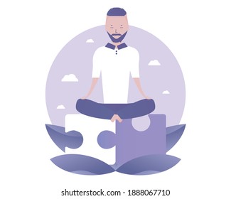 Getting solutions during meditation. Vector illustration for telework, remote working and freelancing, business, start up, social media and blog