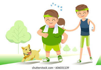 Getting Started an exercise. Helping people overweight. Attention to each other.