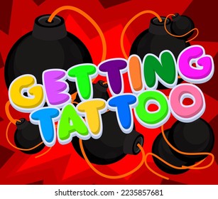 Obteniendo texto de Tattoo con bomba negra. Ilustración de vectores de dibujos animados.