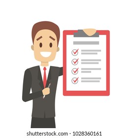 Getting things done. Man with checked list.