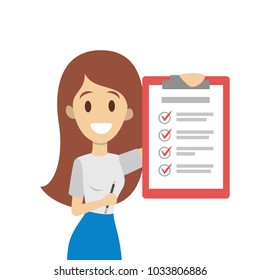 Getting things done. Woman with checked list.