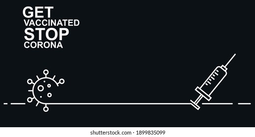 Getting vaccinated stops corona. flat style, concept of vaccination, injection, isolated vector illustration	