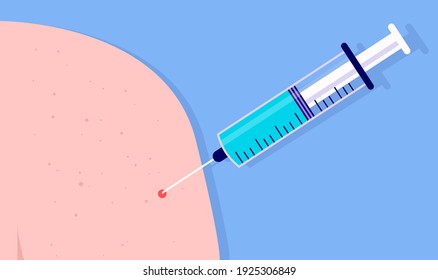 Getting vaccinated - Vaccine syringe penetrating skin, vector illustration.