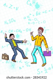The get-together of two friends of school-boy and student. On background mathematical formulae.
