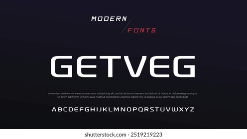 Getveg Modern minimal abstract alphabet fonts. Typography technology, electronic, movie, digital, music, future, logo creative font.