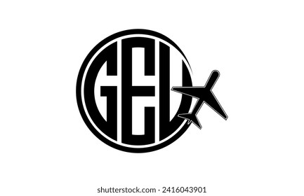 GEU initial letter tour and travel agency circle logo design vector. hajj Umrah agency, abstract, tourism agency, tourist guide, emirates, airlines, airplane flight, business, monogram, brand, company