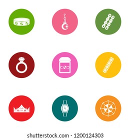 Gewgaw icons set. Flat set of 9 gewgaw vector icons for web isolated on white background