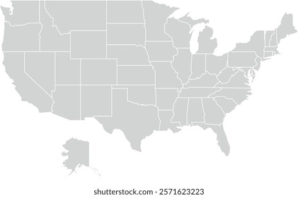 Gey with White Outline USA Map with District Borders American Country