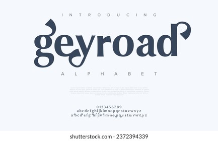 Geyroad premium luxury elegant alphabet letters and numbers. Elegant wedding typography classic serif font decorative vintage retro. Creative vector illustration