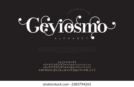 Geyrosmo premium letras y números elegantes de letras y letras elegantes. Elegante tipografía de bodas clásico serif tipo de letra retro vintage decorativo. Ilustración vectorial creativa