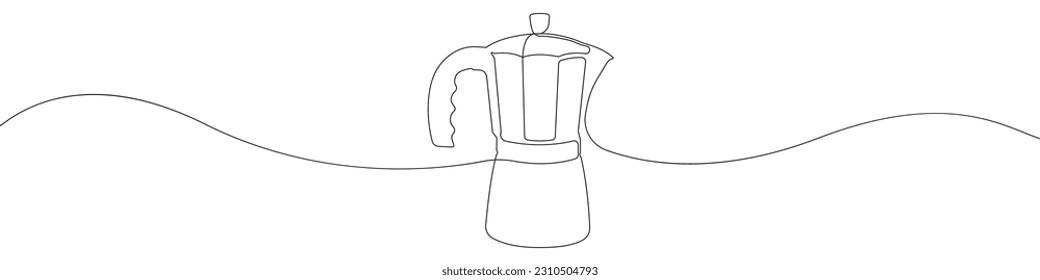 Geyser Kaffeemaschine Linie kontinuierliche Zeichenkette Vektor. Eine Linie Geyser Kaffeemaschine, Vektorhintergrund. Kaffeemaschinensymbol. Kontinuierliche Umrisslinie einer Gaskaffeemaschine.