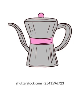 Geyser coffee maker in flat design. Classic italian mocha drink appliance. Vector illustration isolated.