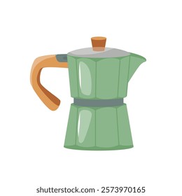 Geyser coffee maker. Flat vector illustration of Italian moka pot. Stove-top coffee maker. Design element for coffee shops, cafes and restaurants.