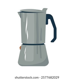 Geyser coffee maker. Flat vector illustration of Italian moka pot. Stove-top coffee maker. Design element for coffee shops, cafes and restaurants.