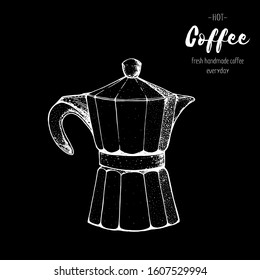 Geyser coffee maker hand drawn sketch. Vintage vector illustration.