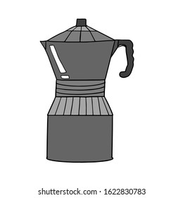 Geyser coffee maker. Hand drawn vector stock illustration of coffee maker, pot. Grey color. Isolated on white background. Doodle. Cartoon. Hot drinks. Design for cafe.