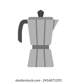 Geyser coffee maker icon. Moka pot or coffee maker with roasted coffee beans. Vector illustration