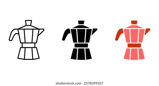 Geyser coffee maker icon. Morning coffee appliance or equipment symbol. Home made caffeine drink illustration.