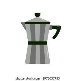 Geyser coffee maker for making coffee on a gas stove, kitchen appliance, vector clipart in cartoon style, isolate, flat illustration.