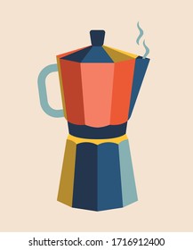 Geyser Coffee Maker Moka Pot. Contemporary Colorful Vector Illustration