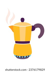 Geyser Coffee Maker On Burner Vector Illustration