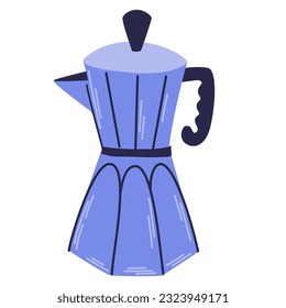 Geyser coffee maker pot for brewing coffee. Hot drink brewing kettle pot. Suitable for coffee shops, restaurants, morning routine. Hand drawn vector illustration in doodle style