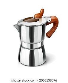 Cafetera Geyser para preparar mocha aromática. Aislado sobre fondo blanco. Ilustración vectorial Eps10.