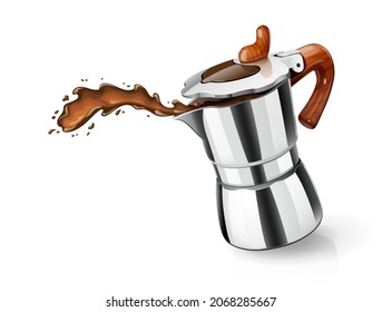 Geyser coffee maker for prepare aromatic mocha. Isolated on white background. Eps10 vector illustration.
